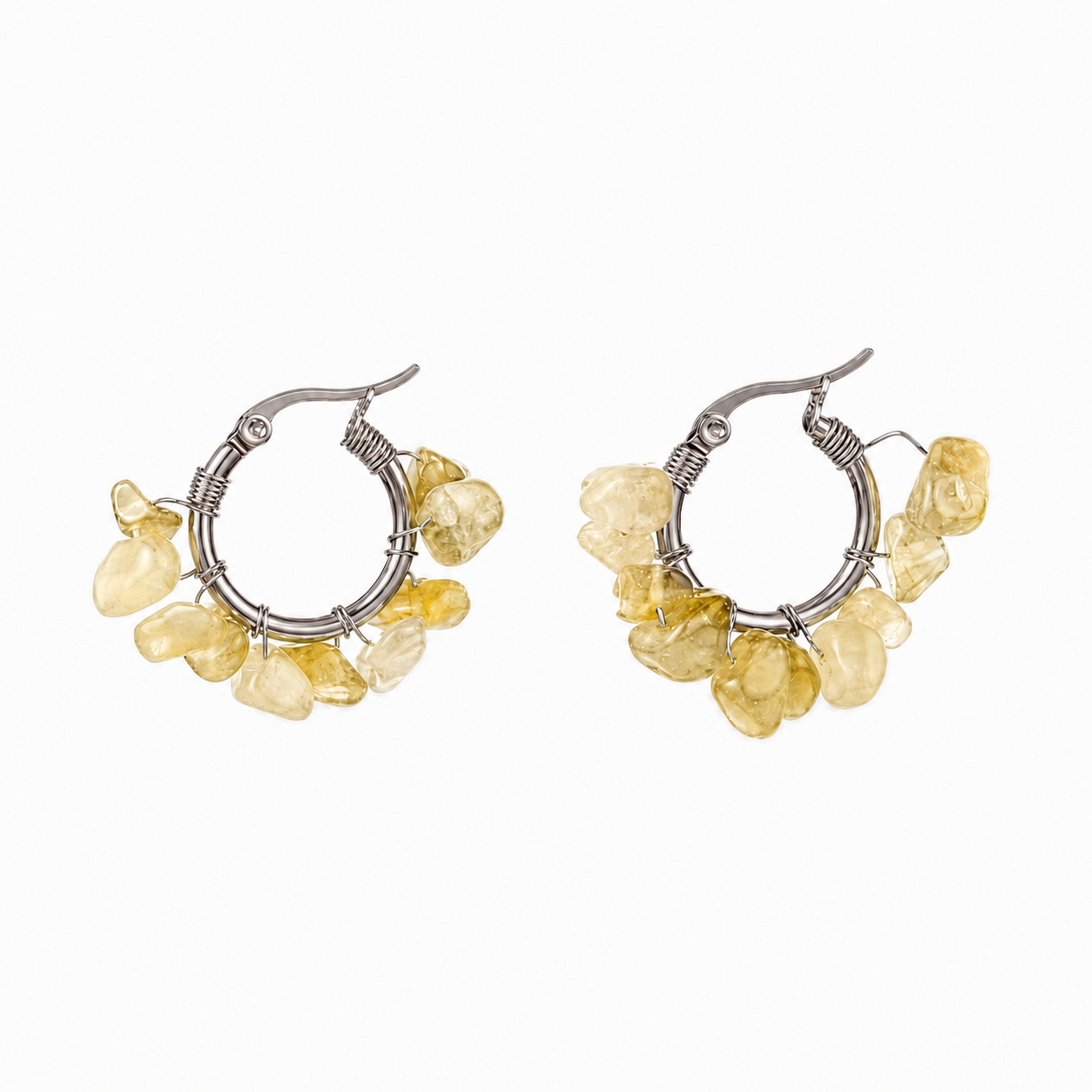 Par De Aros Argollitas Boho De Piedras Naturales A Elección Aro Vitalidad - Citrino