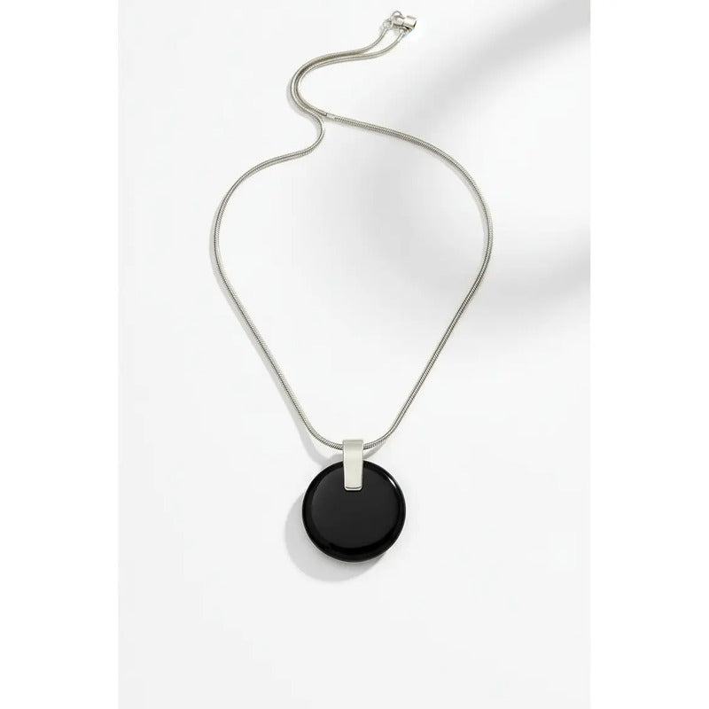 Collar Medallón De Piedra Obsidiana + Cadena De Acero Obsidiana