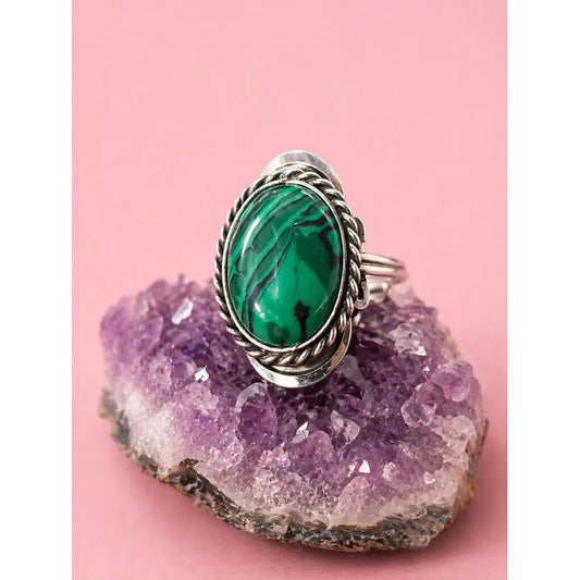 Anillo Alpaca Regulable Malaquita - Merecimiento Malaquita Reconstituida Unico