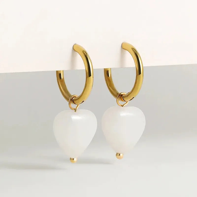Par Aros Mujer Corazón Protección Cuarzo Blanco Hermosos!