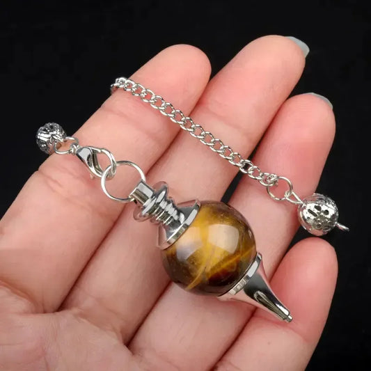 Péndulo Adivinación Radiestesia De Cristal Natural Esfera Ojo De Tigre