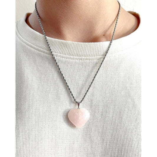 Collar Amor Corazón De Cristales Piedras Auténticas + Cadena Color Corazón Cuarzo Rosa