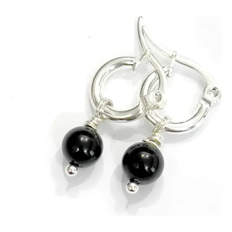 Aros Colgantes Turmalina Piedra Natural Bañados Plata 925 Esfera Mini Turmalina