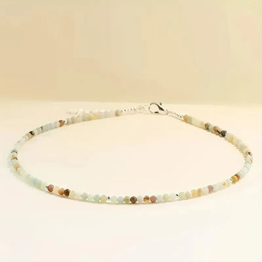 Collar Choker Mini Cuentas Piedras Naturales Delicado 40 Cm Amazonita