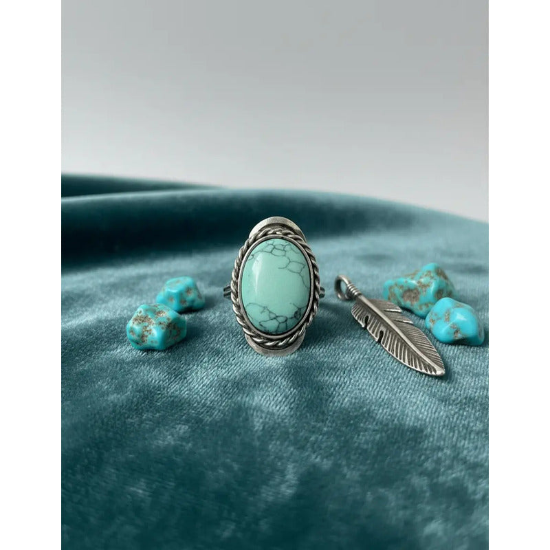Anillo Alpaca Regulable Con Piedra Turquesa - Comunicación Turquesa Unico Regulable