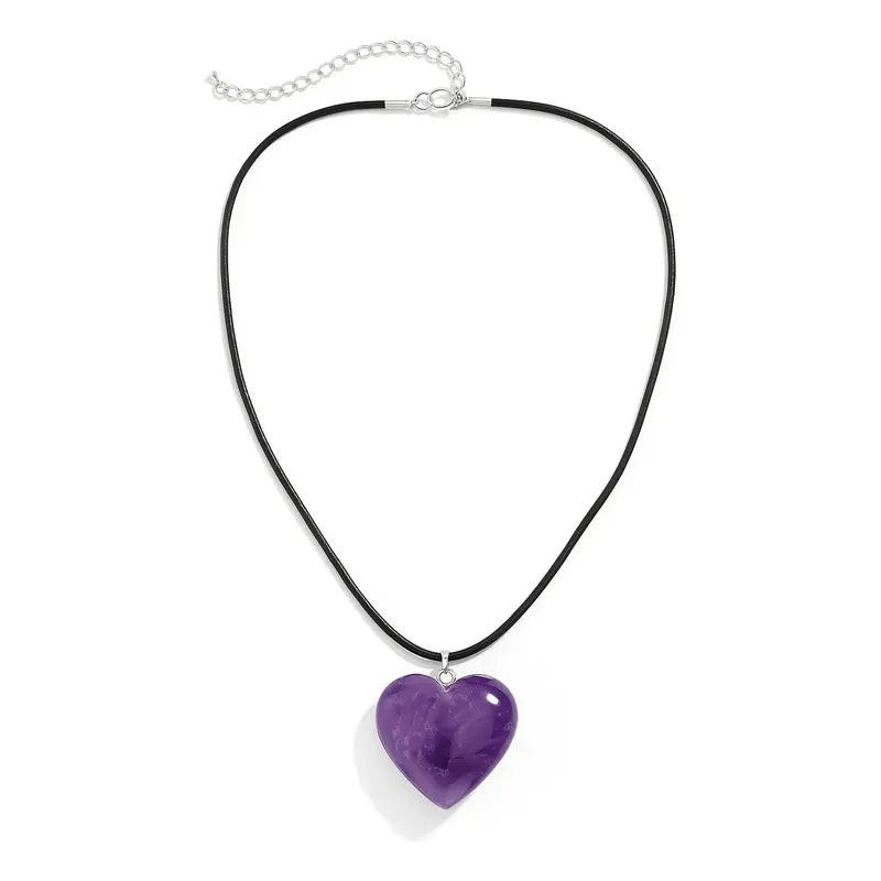 Collar Corazón De Piedra Amatista Grande - Transmutación Amatista