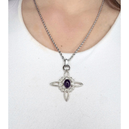 Collar Protección Nudo De Bruja + Amatista + Cadena De Acero Nudo De Bruja Y Amatista