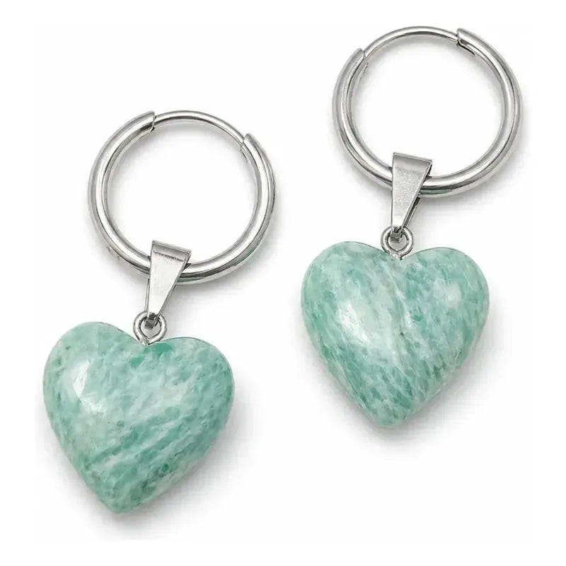 Aros Tranquilidad Piedra Natural Amazonita Con Baño De Plata Amazonita Corazón Acero