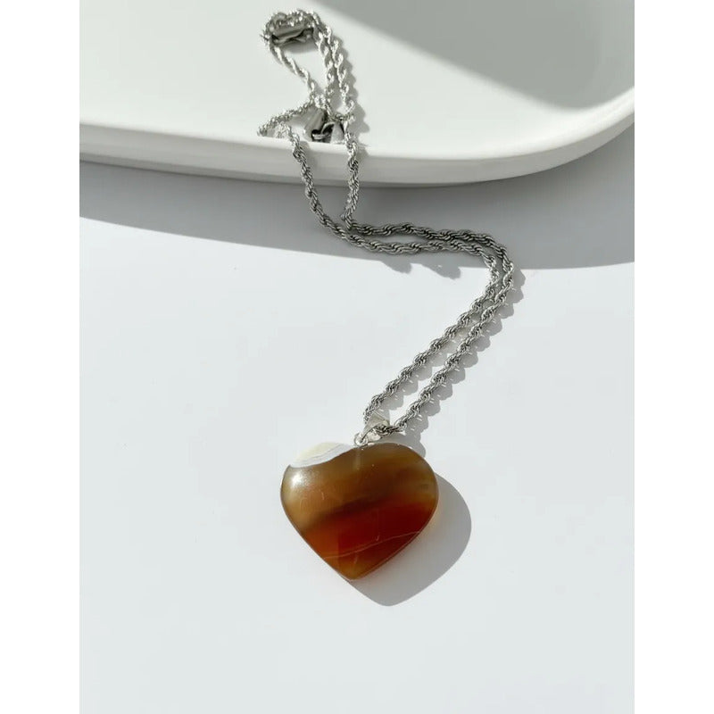 Collar Corazón Piedra Ágata Cornalina - Vitalidad Cornalina
