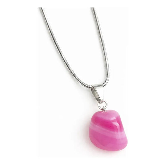 Collar Piedras Naturales Con Cadena De Acero Ágata Fucsia