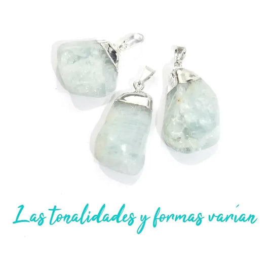 Collar Piedra Auténtica De Aguamarina Con Cadena De Acero