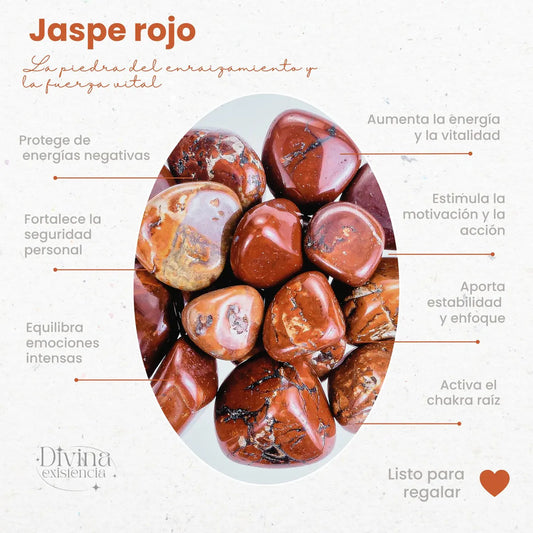 Collar Jaspe Rojo Piedra Natural + Cadena De Acero Jaspe Rojo