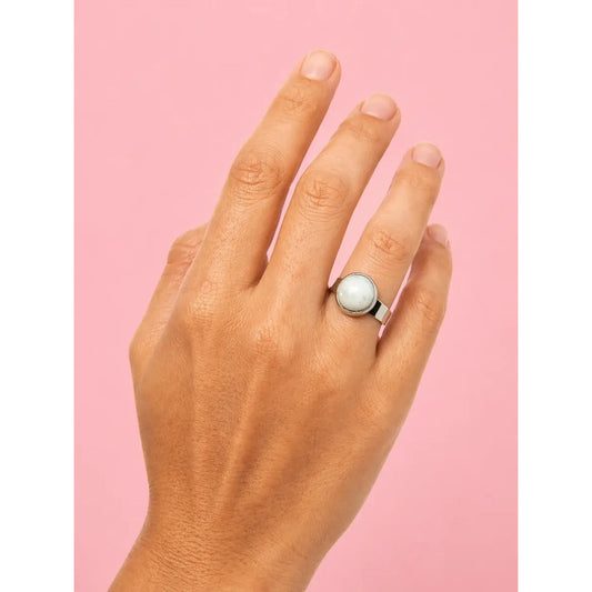 Anillo Piedras Naturales Adularia Regulable Acero Quirúrgico