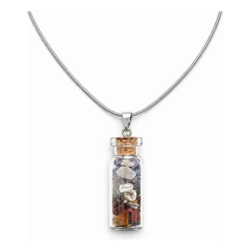 Collar Amuleto Botellita Con Piedras Naturales 7 Chakras 7 Chakras