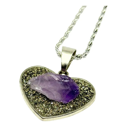 Collar Armonía Y Abundancia Corazón Amatista Pirita Cadena Corazón Pirita Amatista Ll