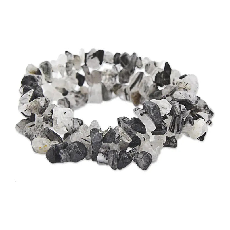 Pulsera De Piedras Naturales Energéticas Cuarzo Turmalinado Triple Elástica 9 Cm 20 Cm