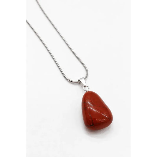 Collar Piedras Naturales Con Cadena De Acero Jaspe Rojo