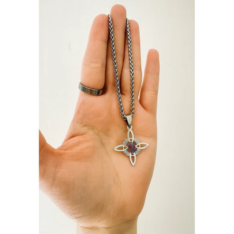 Pulsera Mujer Nudo Bruja Y Piedra Amatista De Acero Plateado 18 Cm 19 Cm