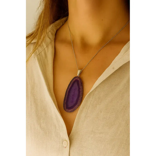 Collar Rodaja De Ágata Piedra Natural Colores Ágata Violeta