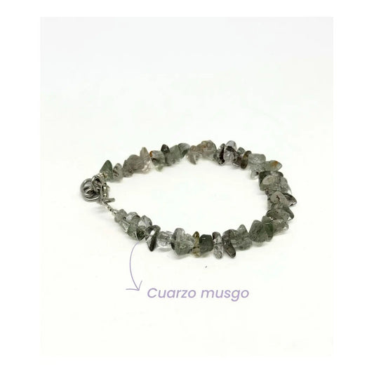 Pulsera Piedras Naturales Cuarzo O Ágata Musgo - Conexión Cuarzo Musgo 45.72 Cm 18 Cm