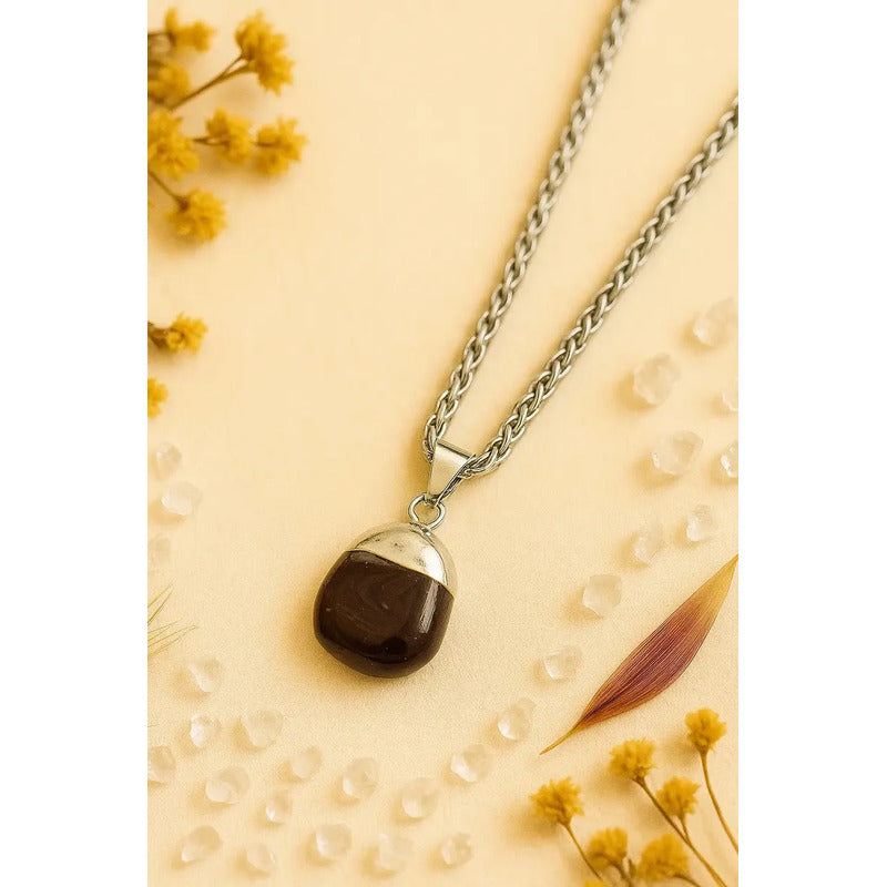 Collar Con Piedra Granate Y Cadena De Acero Granate Rolado