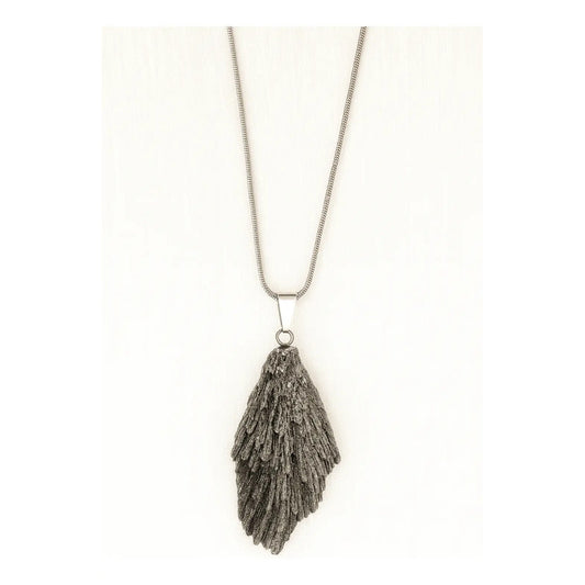Collar Piedras Naturales Con Cadena De Acero Cianita Negra