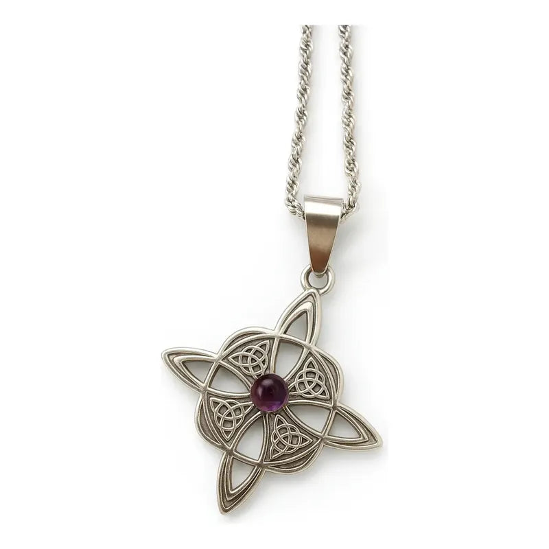 Collar Nudo De Bruja Con Triskel Y Piedra Amatista Acero Nudo De Bruja Y Amatista