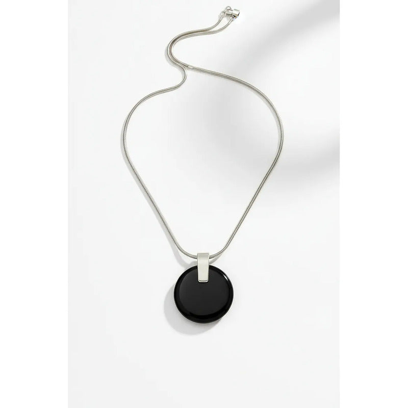 Collar Medallón De Piedra Obsidiana + Cadena De Acero Obsidiana