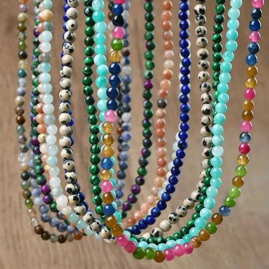 Collar Choker Mini Cuentas Piedras Naturales Delicado 40 Cm Zoisita Con Rubí