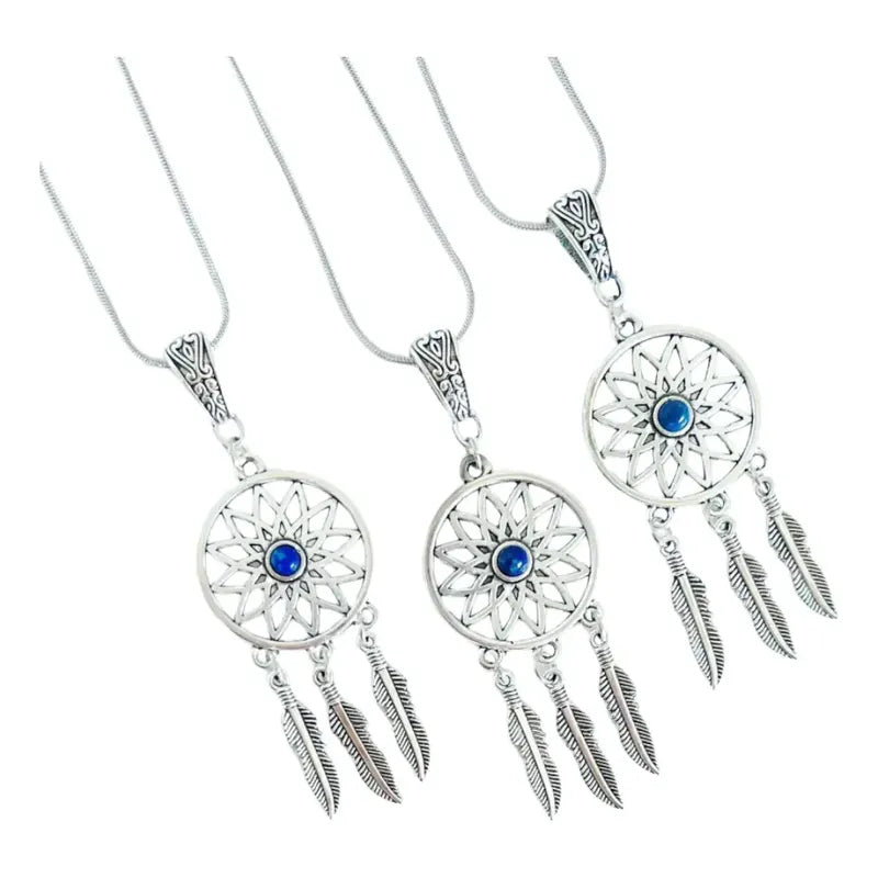 Collar Atrapa Sueños Plata Envejecida Con Piedra Lapislázuli Atrapasueños Lapislázuli