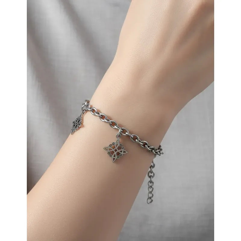 Pulsera Amuleto Nudo De Bruja Acero Quirúrgico Protectora Plateado 8 Cm 20 Cm