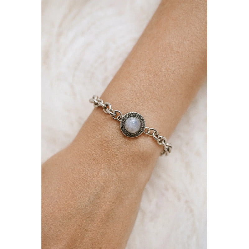 Pulsera Acero Pirita Adularia Protección Divina Existencia Adularia Y Pirita 8 Cm 20 Cm
