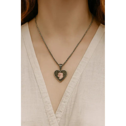 Collar Corazón De Turmalina Rosa + Pirita Y Cadena De Acero Corazón Pirita Y Turmalina Rosa Corazón Pirita Turmalina Rosa
