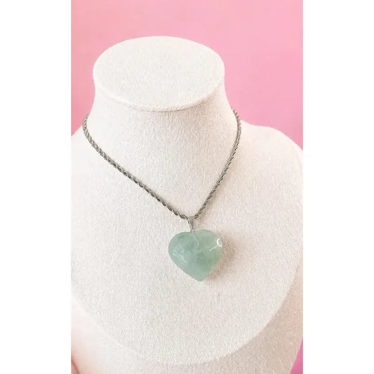 Collar Corazón De Cuarzo Verde Cristal De La Sanación Corazón Cuarzo Verde