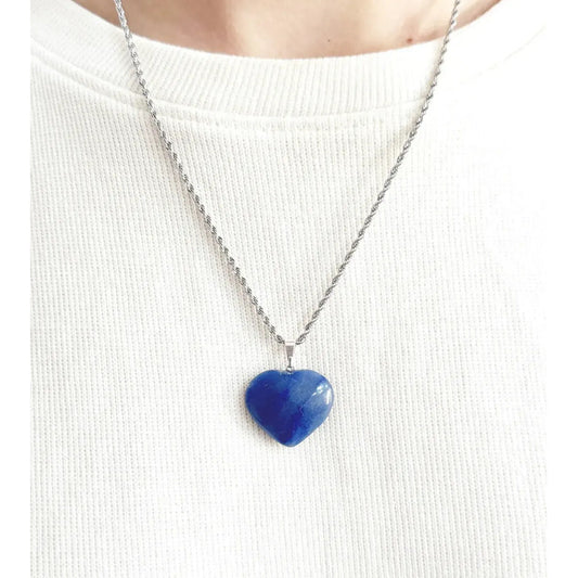 Collar Amor Corazón De Cristales Piedras Auténticas + Cadena Color Corazón Cuarzo Azul