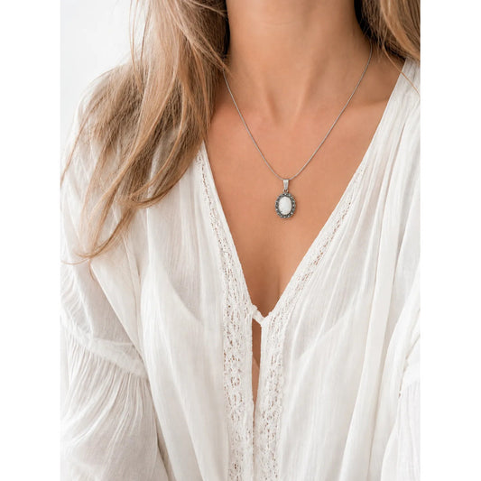 Collar Camafeo Mini Piedra De La Luna Adularia Cadena 50 Cm. Camafeo Adularia