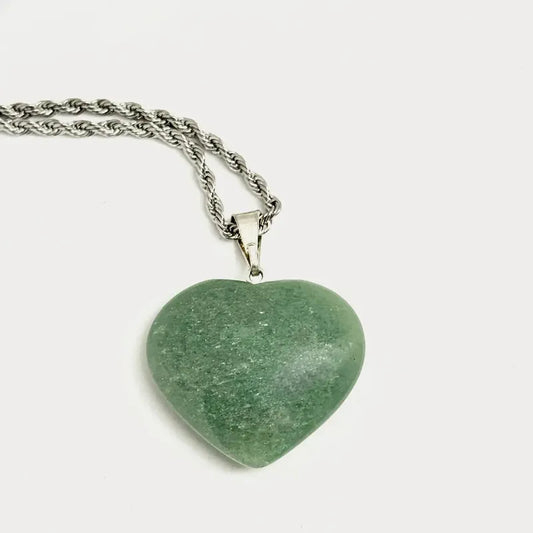 Collar Amor Corazón De Cristales Piedras Auténticas + Cadena Color Cuarzo Verde