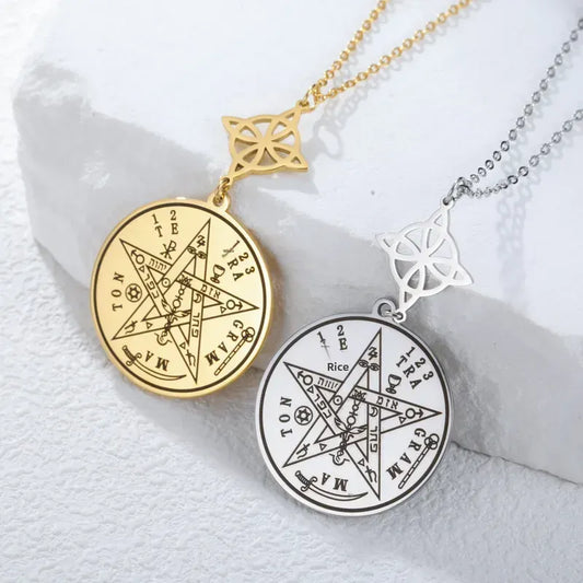 Collar Nudo De Bruja + Tetragramaton Doble Protección Acero Acero