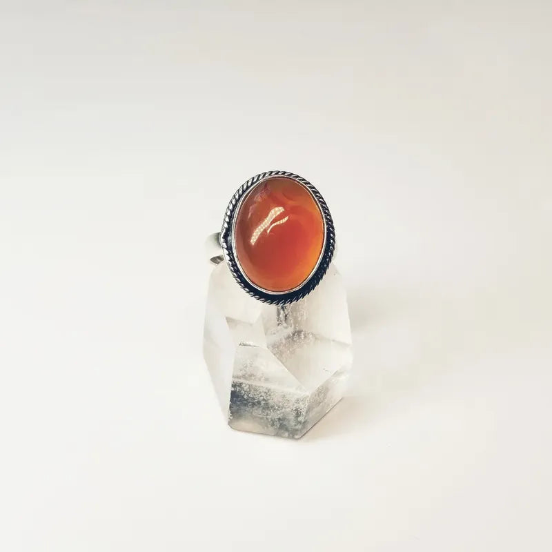 Anillo Boho Ágata Cornalina Baño De Plata Cornalina Baño En Plata Ajustable