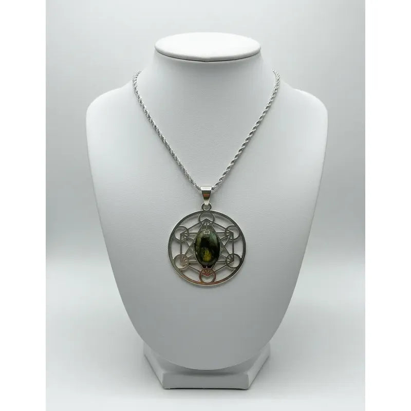 Collar Cubo De Metatron Grande Con Labradorita + Cadena Metatron Labradorita