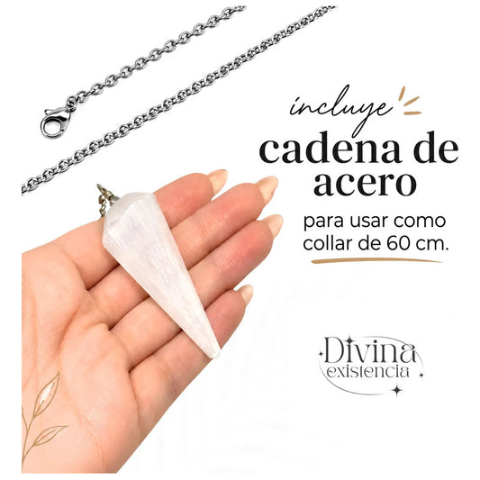 Péndulo De Cristal Selenita Terapias Holísticas Cadena Selenita