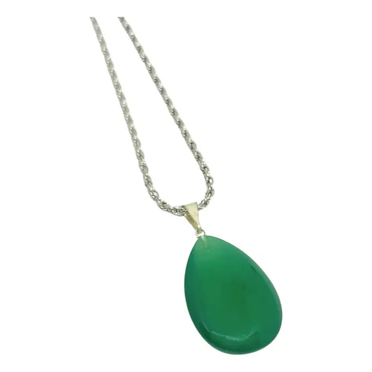 Collar Gota Jade Natural Cadena Acero Quirúrgico Gota Jade