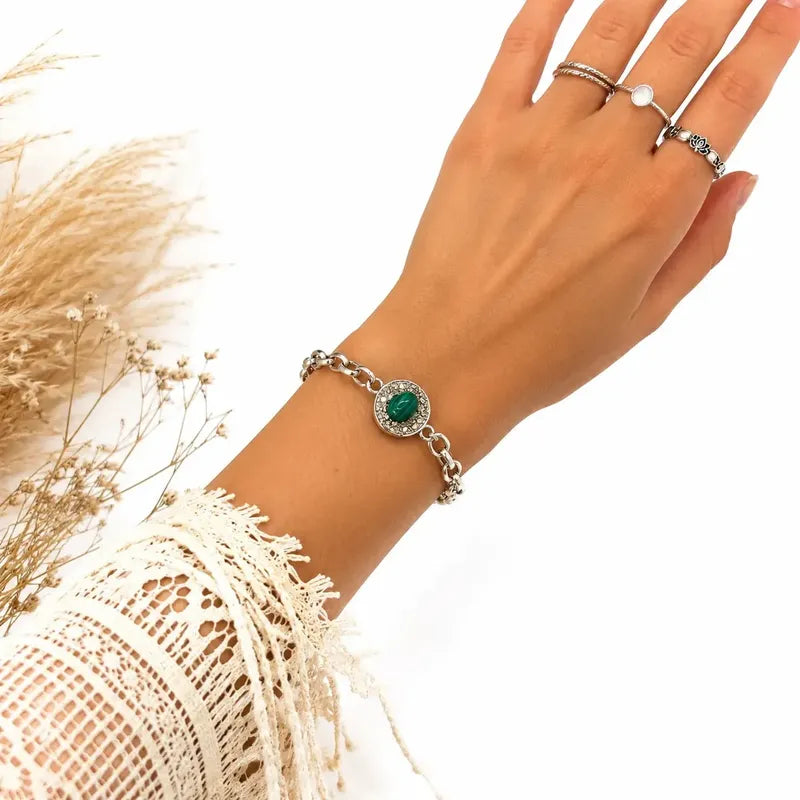 Pulsera Amuleto Protección Con Dije De Turmalina Y/o Pirita Color Pirita Y Malaquita Diámetro 8 Cm Largo 23 Cm