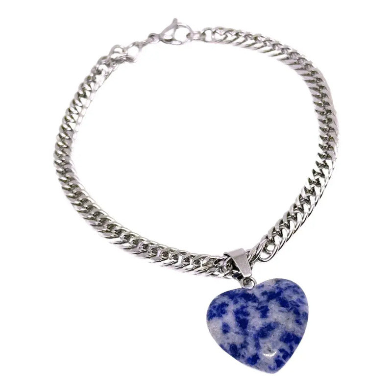 Pulsera De Piedras Naturales Energéticas Corazón Sodalita 8 Cm 18 Cm