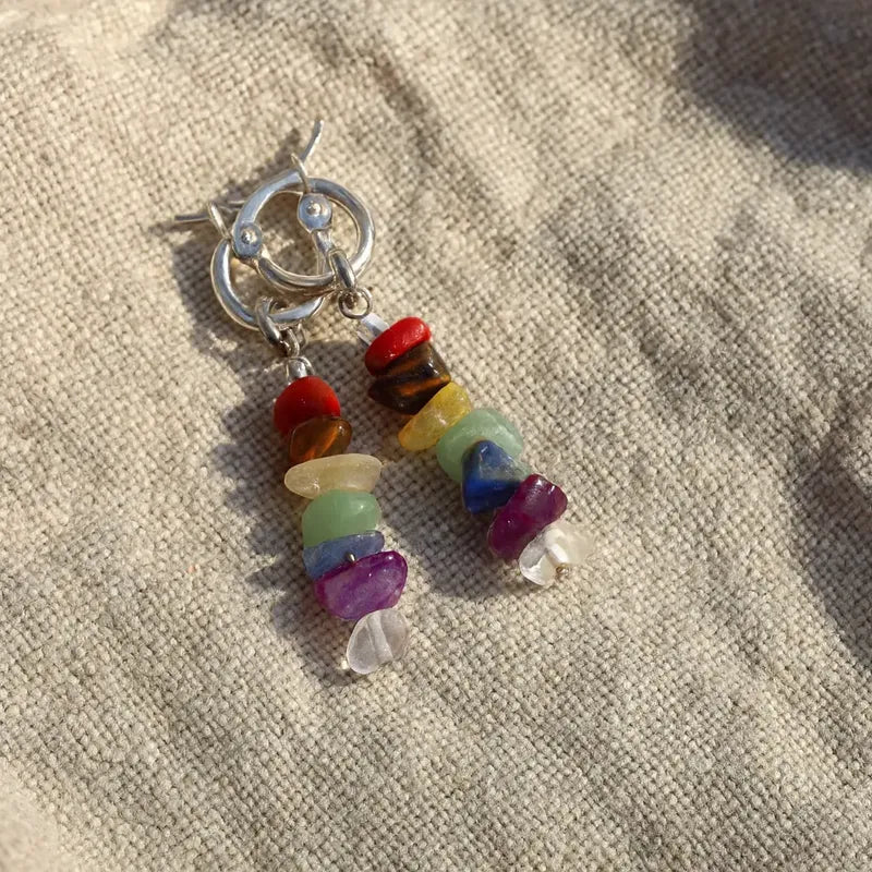 Aritos Mujer Piedras Naturales 7 Chakras Acero Blanco Acero/blanco