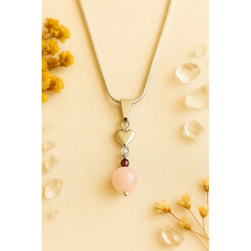 Collar Amor Apasionado Cuarzo Rosa Y Granate Con Cadena Cuarzo Rosa Y Granate