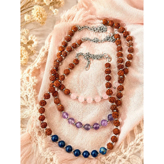 Collar Choker Mini Cuentas Piedras Naturales Delicado 40 Cm Rudraksha Y Ojo De Tigre 8 Mm Rudraksha Ojo De Tigre 8 Mm.
