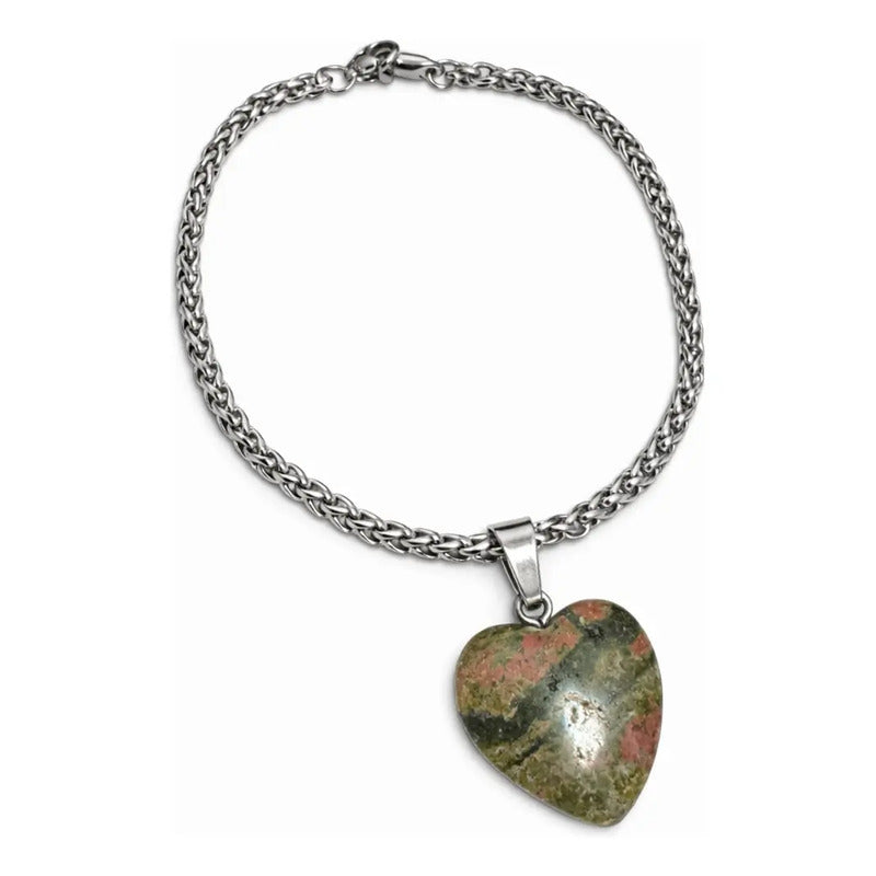 Pulsera De Piedras Naturales Energéticas Corazón Unakita 8 Cm 18 Cm