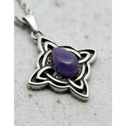 Collar Protección Nudo De Bruja Con Piedra Amatista Amatista