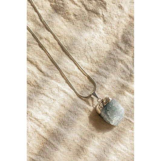 Collar Piedra Auténtica Aguamarina Con Cadena De Acero Agua Marina